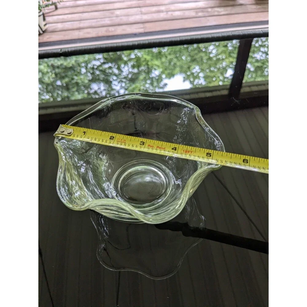 Vintage Clear Glass Dip/Dessert Bowl Yellow Tint Scalloped Edges MCM 5.25 inch